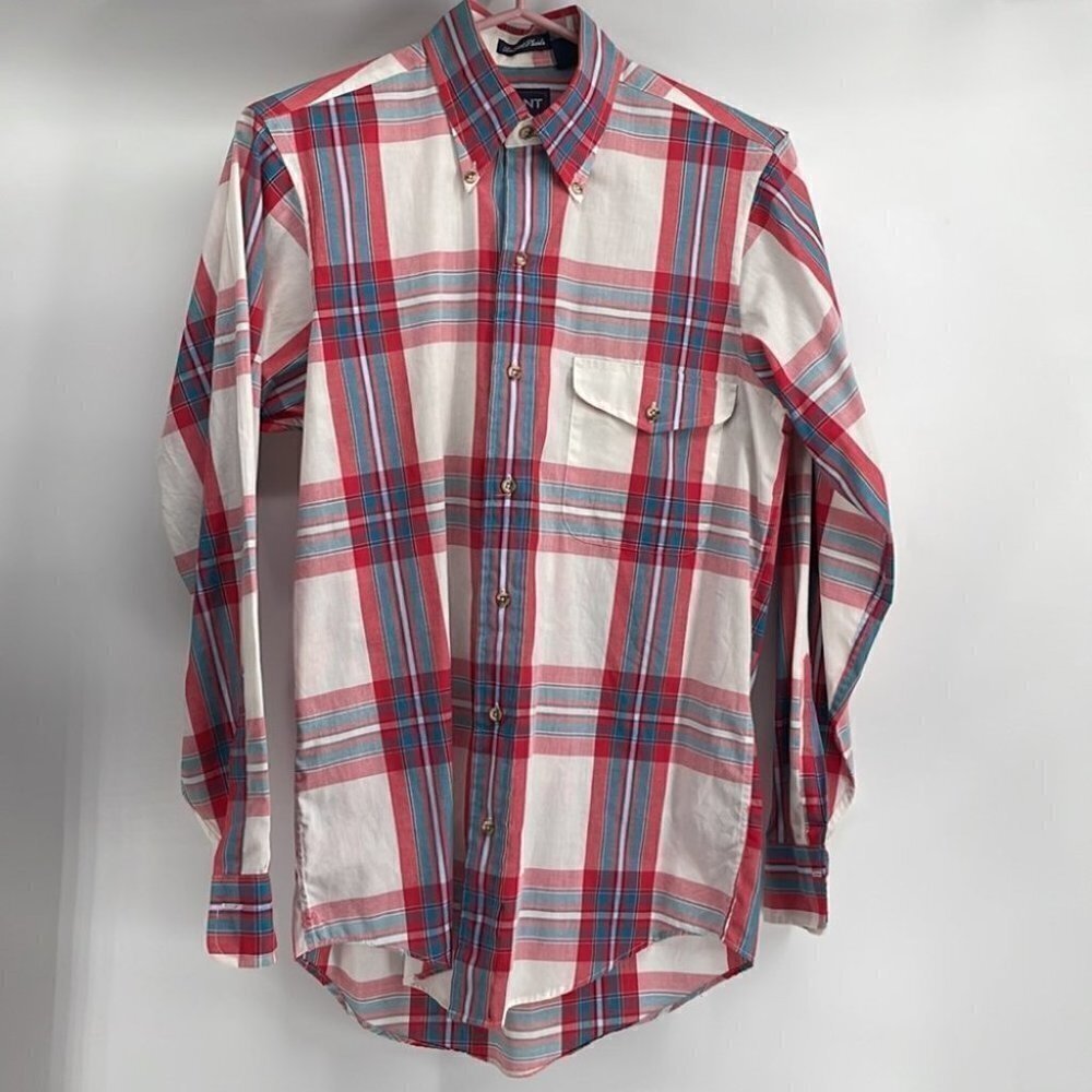 Gant fox hunt plaids button down shirt career plaid shirt sz Sam